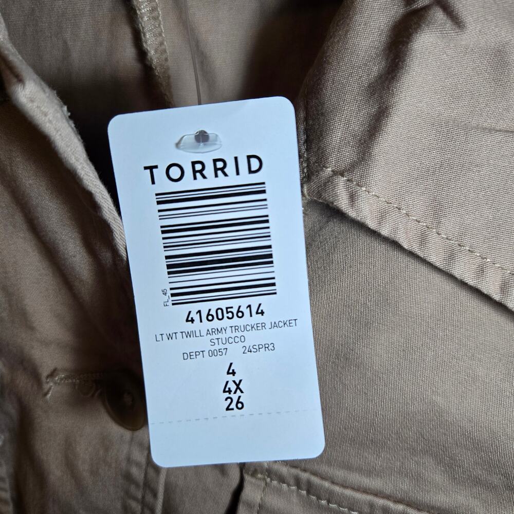 NWT Torrid Lightweight Twill Army Trucker Jacket in Stucco Women's Size 4x - Picture 7 of 8